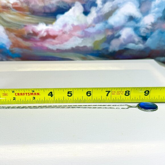 Thomas L. Mott Sterling Blue Morpho Butterfly Wing Pendant on 16″ Bar Link Chain - Picture 7 of 7